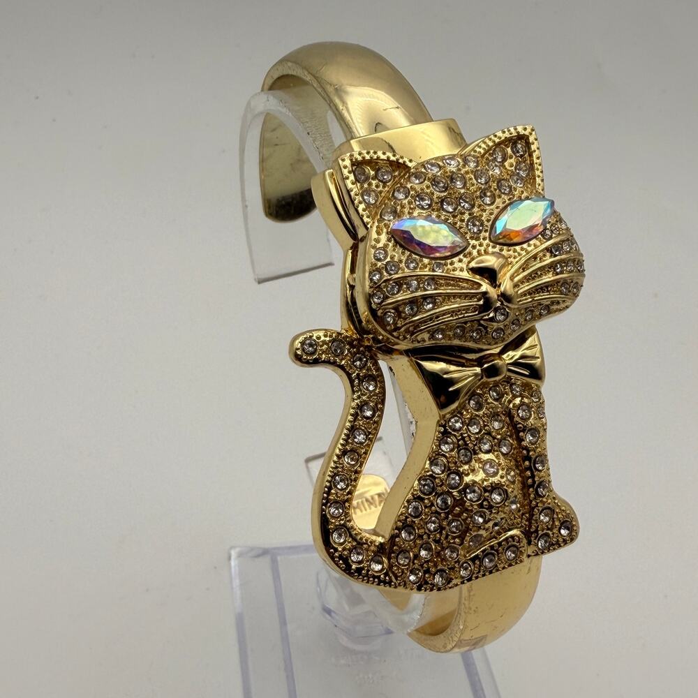 Charming Vintage Geneva Rhinestone Cat Bangle Watch Working New Battery